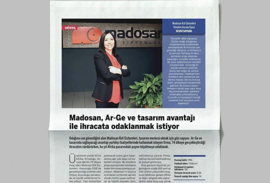 Sevgi Saygın sharing Madosan's future goals in Dünya Newspaper